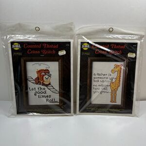 Lot of 2 Needlemagic NMI Counted Thread Cross Stitch Kit Giraffe Train 5x7 USA